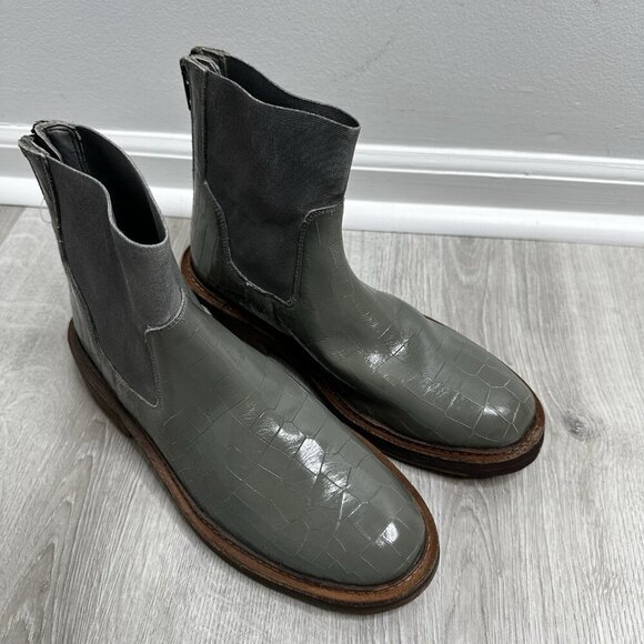 Free People Arlo Chelsea Ankle Boots Size 8.5 Storm Green Gray Leather Moto - Picture 3 of 10